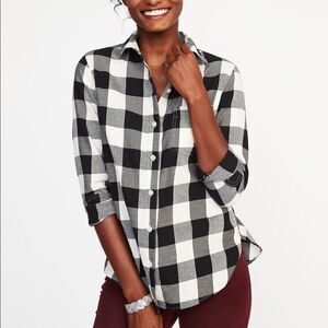 New GAP Women’s Relaxed Black Plaid Boyfriend Shirt Size Small